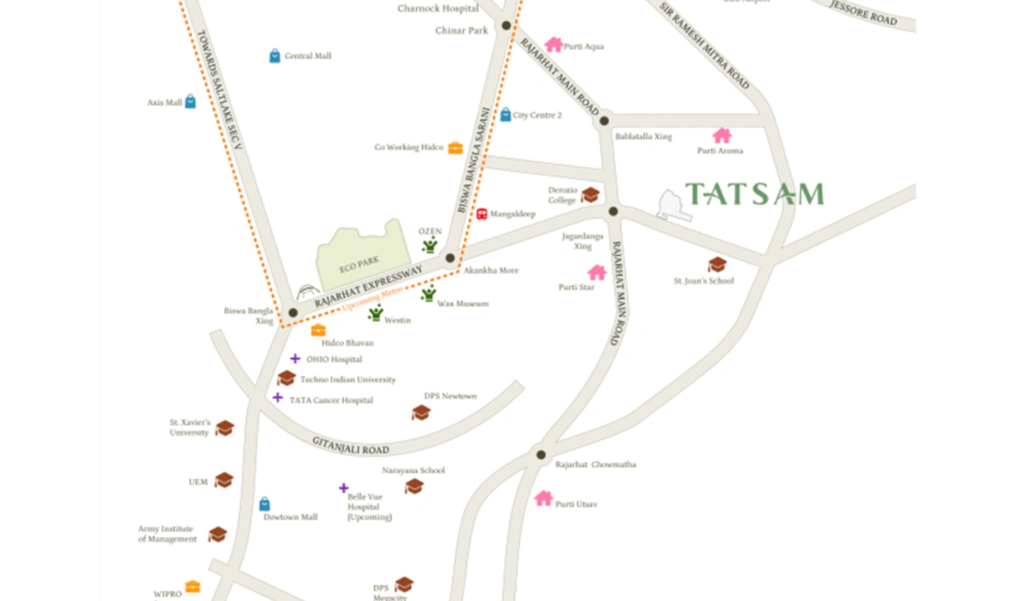Nestled in the heart of Rajarhat, New Town, the project ensures excellent connectivity to Eco Park, IT hubs, top schools, healthcare centers, malls, and Kolkata Airport.